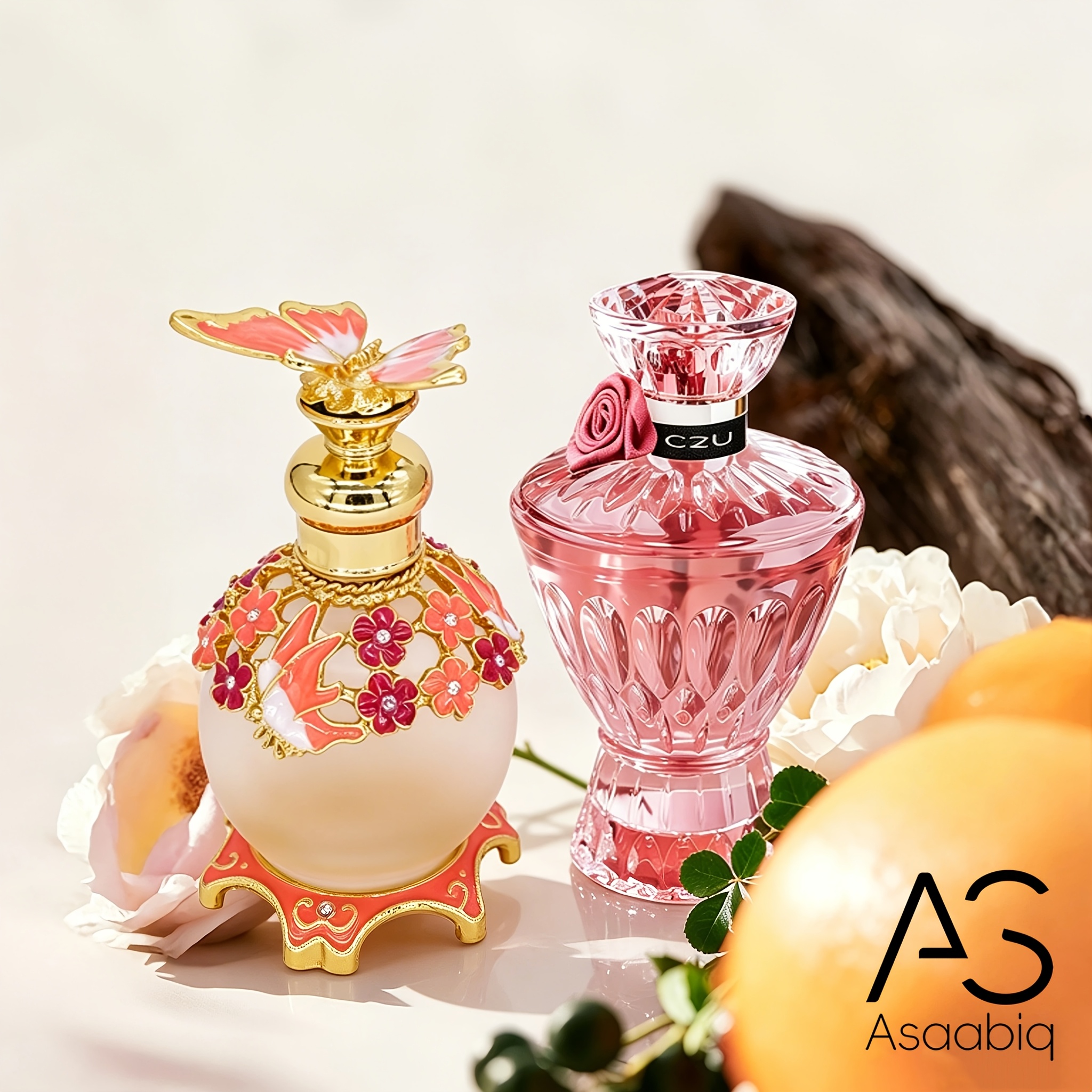 Asaabiq 2pcs Fragrance Set, 75ml Pink Gem Floral Perfume + 15ml Orange Middle Eastern Perfume Oil, Romantic Scent And Exotic , Long Lasting Fragrance, Great For Daily Use And Gifts.