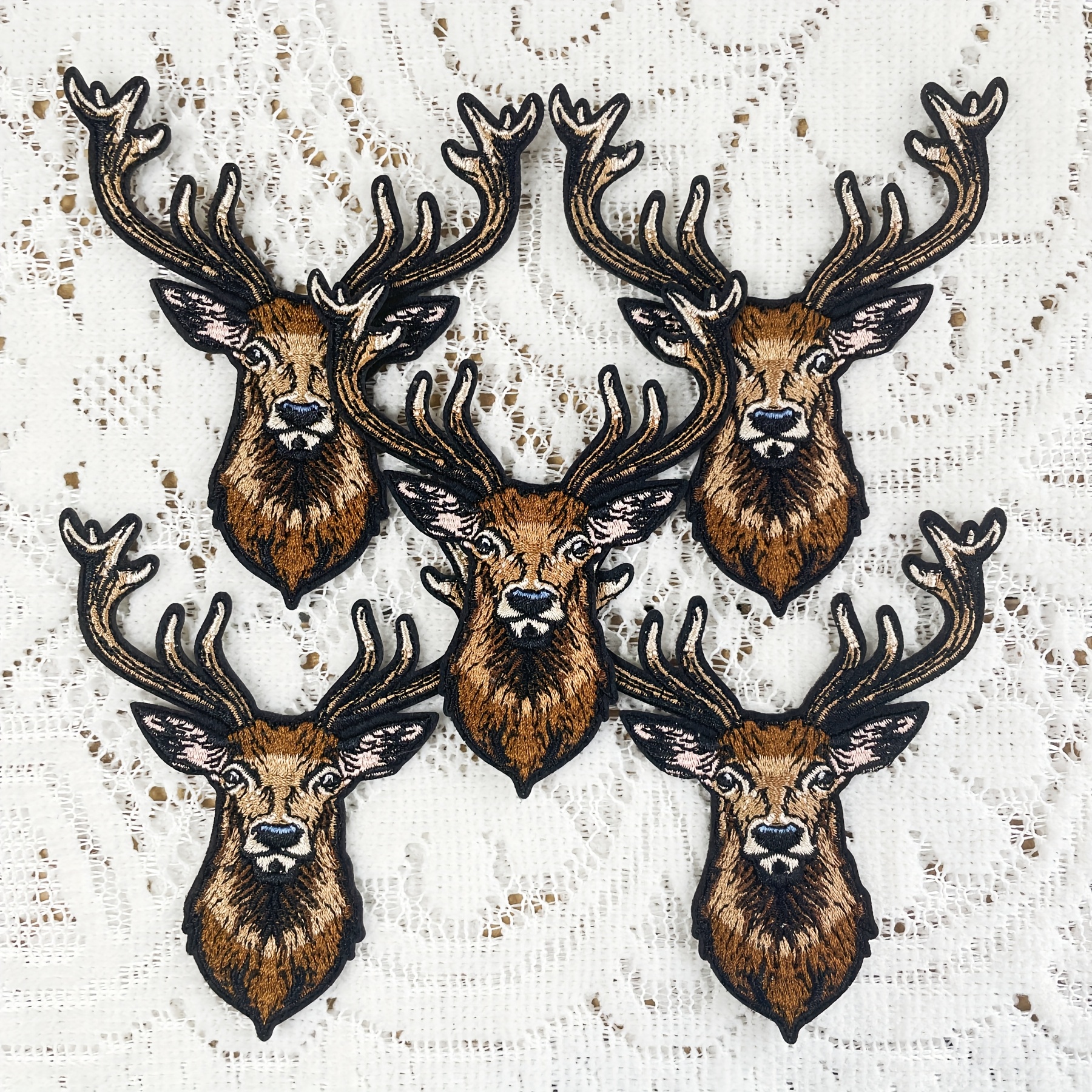 Image of 5pcs Deer Head Embroidered Patches, Iron-on/sew-on Appliques For Trucker Hats, Jackets, Shirts