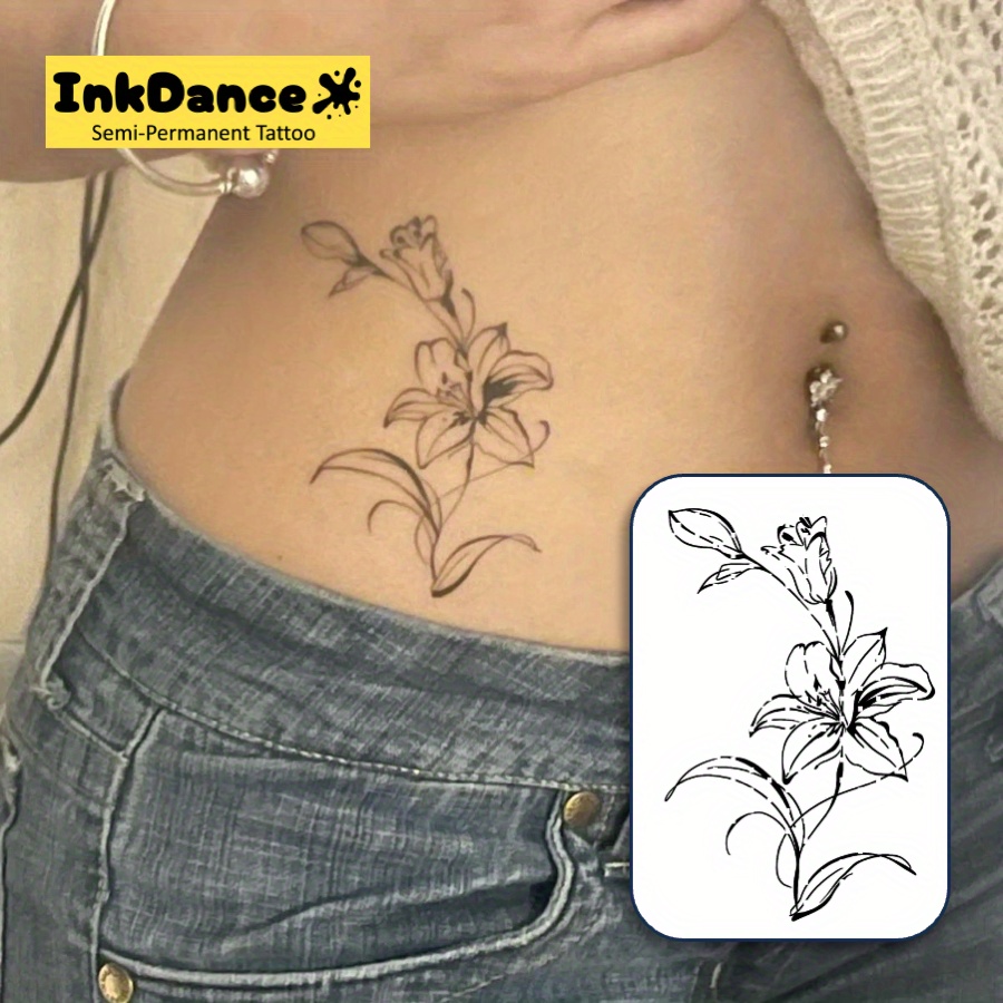 Image of Inkdance "detailed Hibiscus" Technology Tattoos, Semi-permanent Tattoos, Flower, Temporary Tattoos, Long Lasting, Women Fake Tattoos, Water-resistant, Authentic Tattoo Look, Plant-based, Present X022