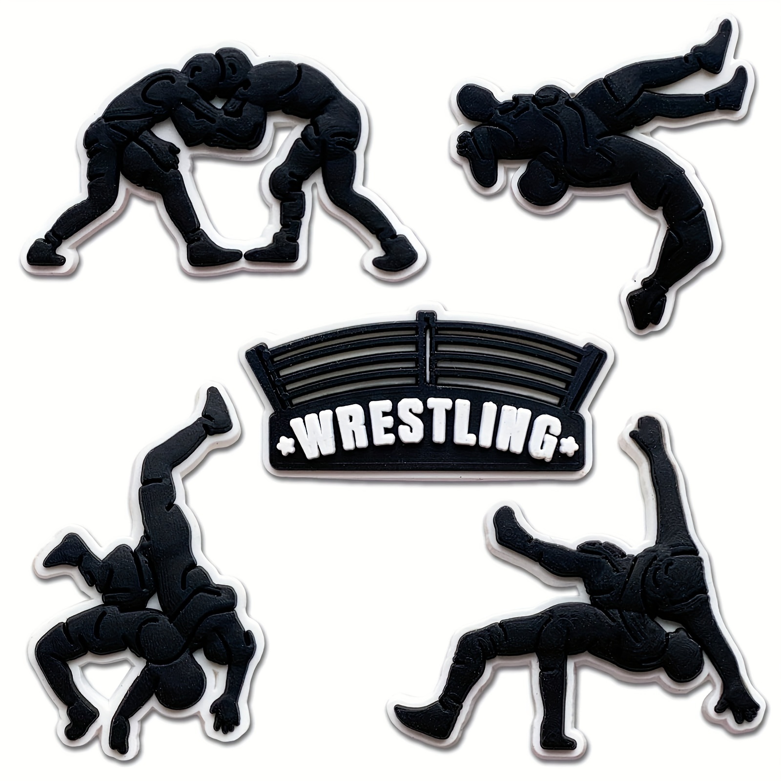 

5pcs Wrestling-themed Shoe Charms Set, Pvc Material, Sports-related Clog Decorations, For Gymnastics, Hockey, And Wrestling Enthusiasts