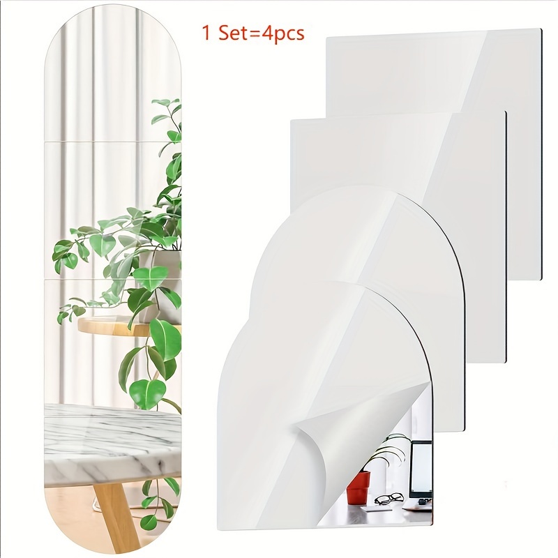 E-shop 4er-Set gebogene Acryl-Wandspiegel, selbstklebender Spiegel in ganzer Länge für den Haushalt, geeignet für Feiertags-Partydekoration im