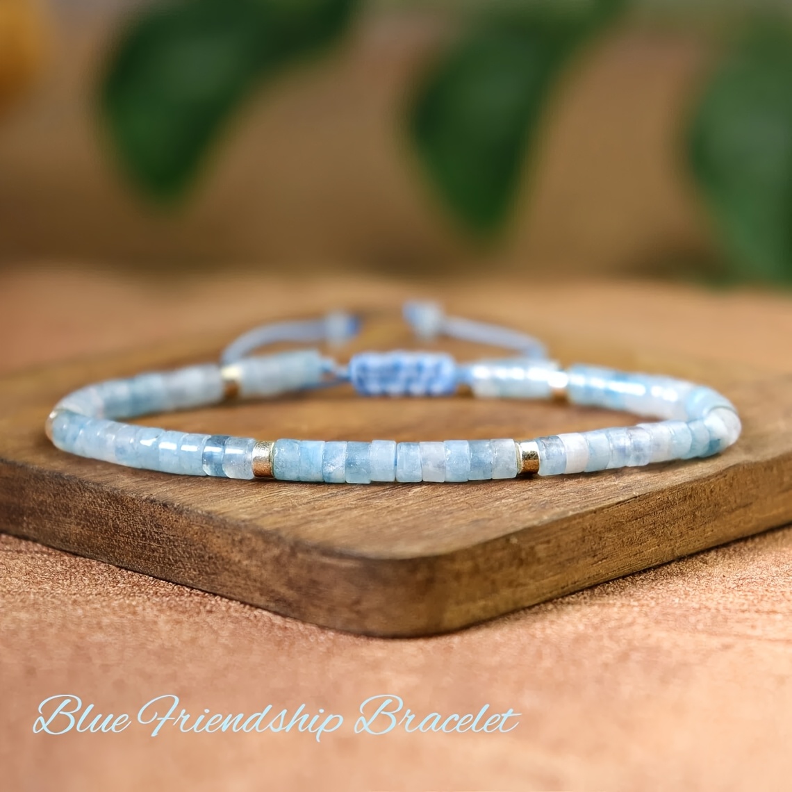 TEMU Handcrafted Natural Aquamarine & Bead Bracelet - Blue Stone Beaded Jewelry, , March Birthstone Gift For Women