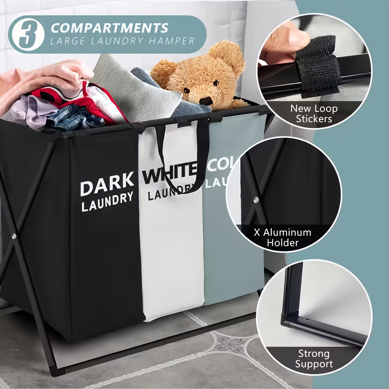 TEMU Office Sorting 1/ 3 Section Laundry Basket Foldable Hamper Sorter With