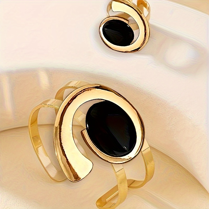 Vintage Acrylic Open Ring & Bangle Set for Casual Attire