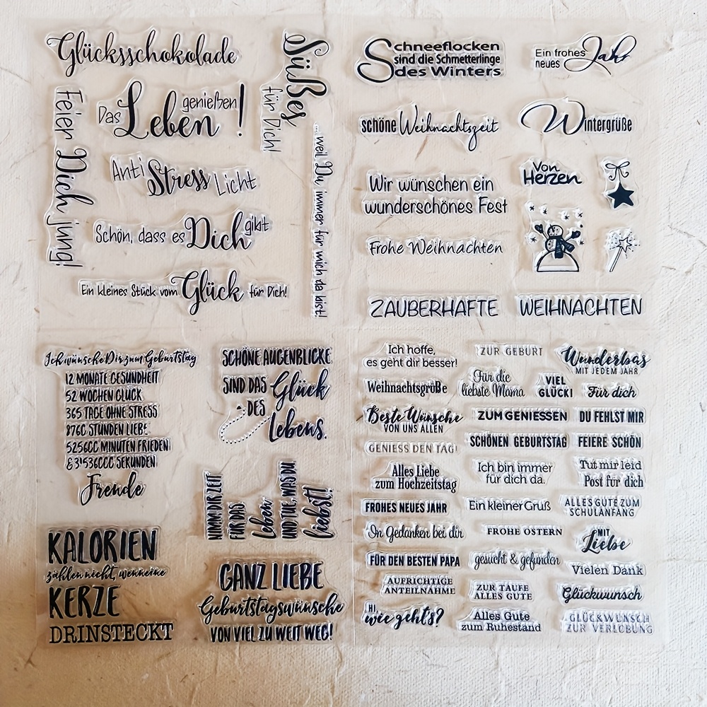 Set Of 4 German Phrases For Crafting, Ideal For Scrapbooking And Card Creation, Featuring Decorative Seals