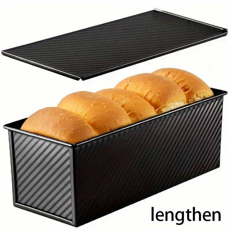 

1pc, 4-hole Corrugated Toast Bread Mold With Lid, Bread Pan 2.2 Lb (about 1.0kg) Dough Capacity, Non-stick Baking Pan Carbon Steel Bread Toast Mold With Baking Bread Lid, Baking Tools