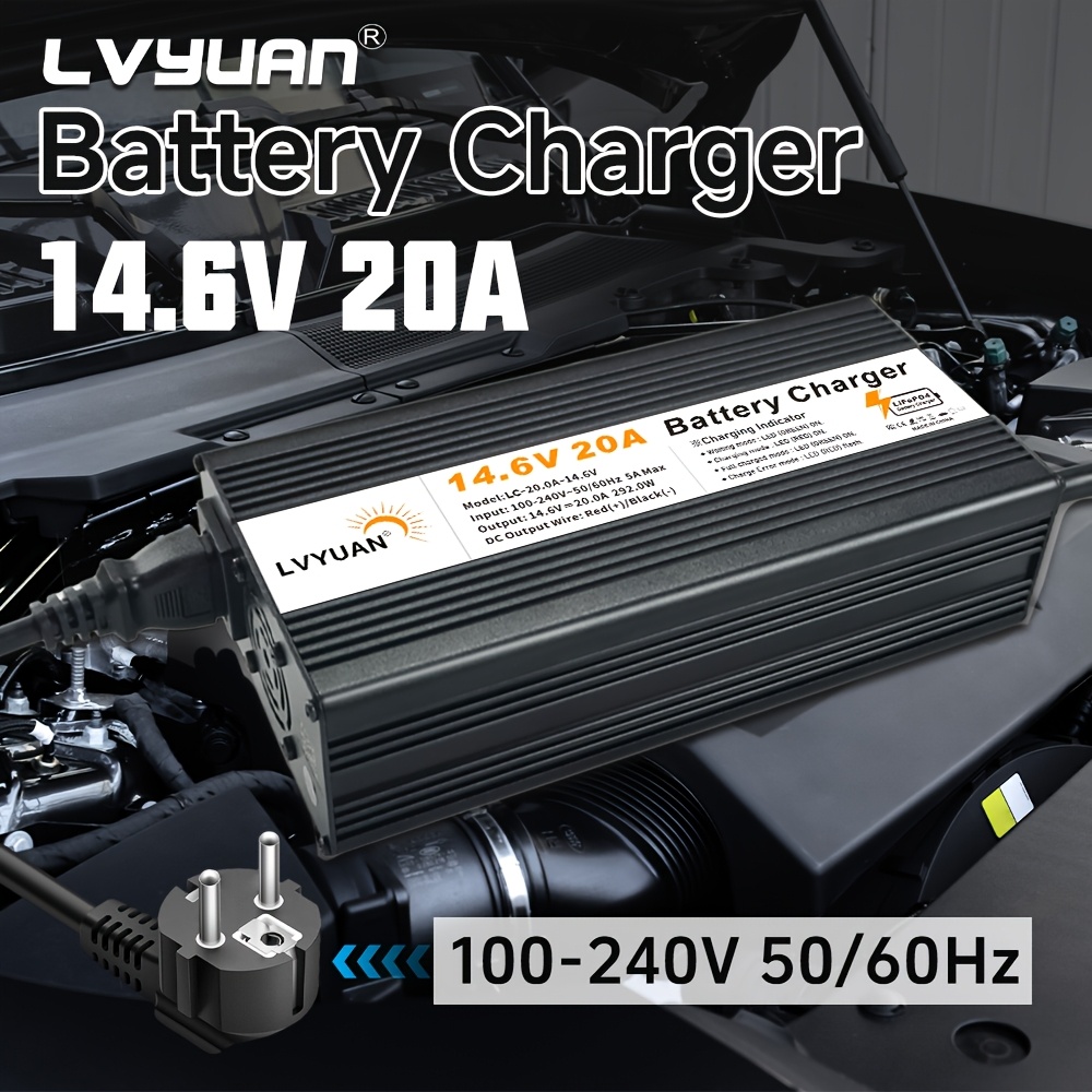 TEMU Chargeur de batterie au phosphate de fer et lithium 14,6 A - Multi-protection, taille compacte, chargeur rapide pour batteries au lithium |