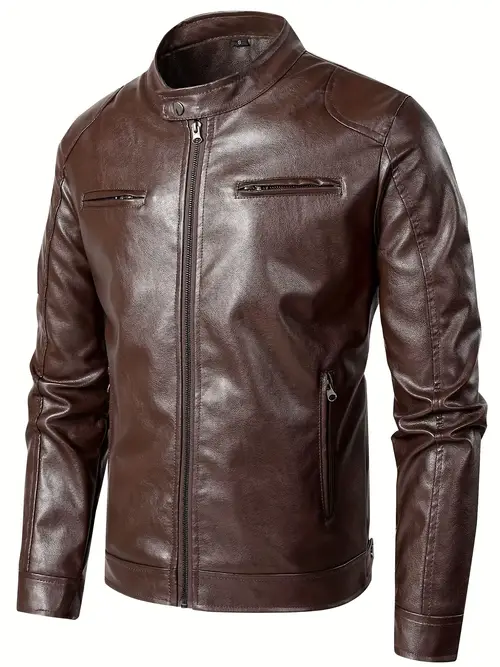 spring and autumn windproof stand up collar pu leather jacket mens matching color motorcycle jacket outdoor motorcycle stand up collar jacket