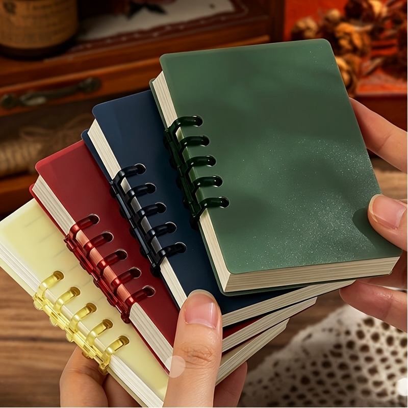 TEMU 2pcs A7 Retro Horizontal Loose Leaf Notebook, Random Color, 160 Thick Pages, Mini Pocket Portable Notepad, Student Office Memo Journal, Ideal