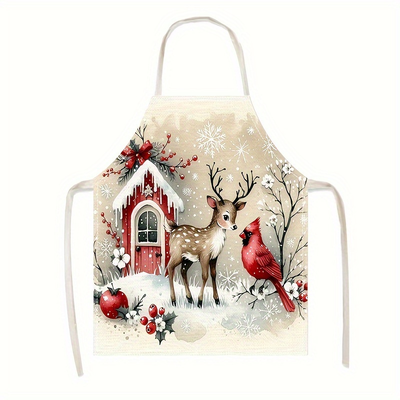 

Christmas-themed Kitchen Apron With Deer & Design - Polyester, Oil-resistant, Cooking, Baking & Home Cleaning - Ideal For Chefs, Waitstaff, Bbqs, Plus Size Apron