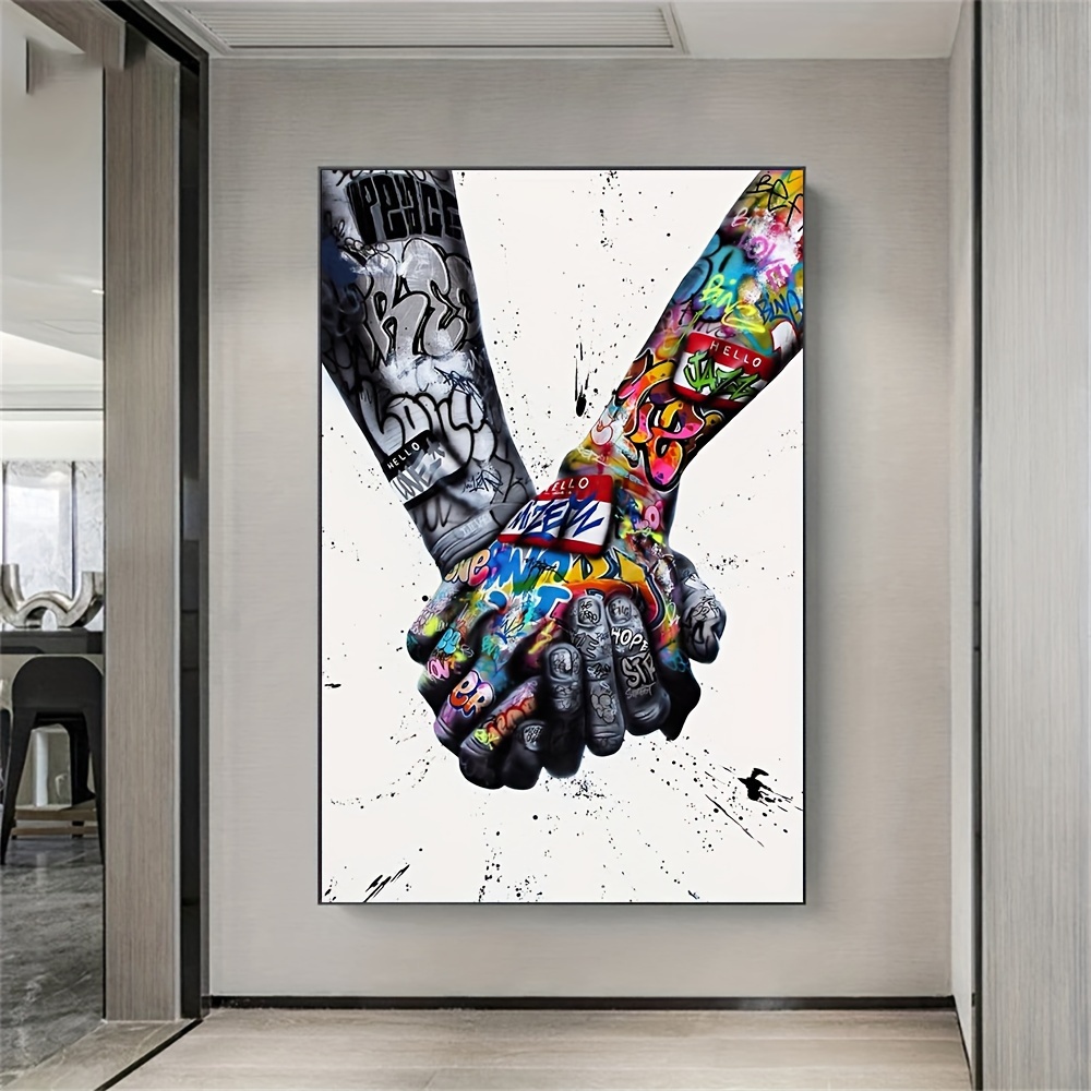 

Graffiti Handshake Canvas Wall Art, 31.49 X 47.24 Inch Modern Abstract Street Art Poster, Frameless Urban Style Canvas Painting For Living Room And Bedroom Decor, No Frame