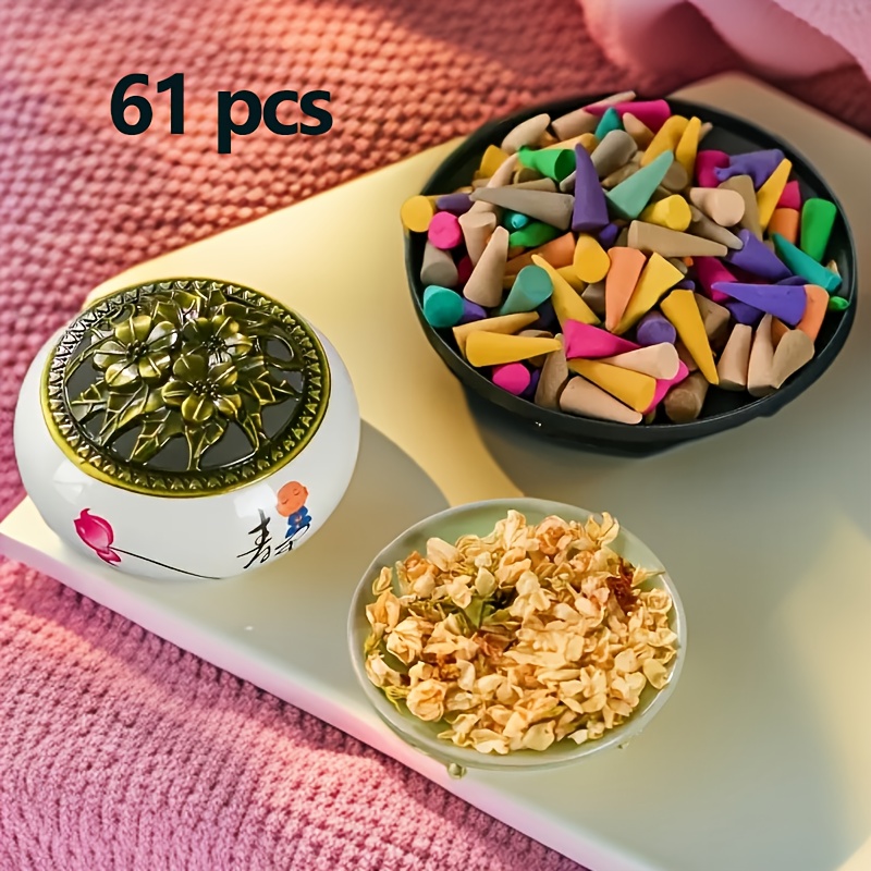 61pcs home colorful incense cones   mint sandalwood relaxation and air   suitable for yoga meditation home decor perfect gift vibrant decoration aromatic decor