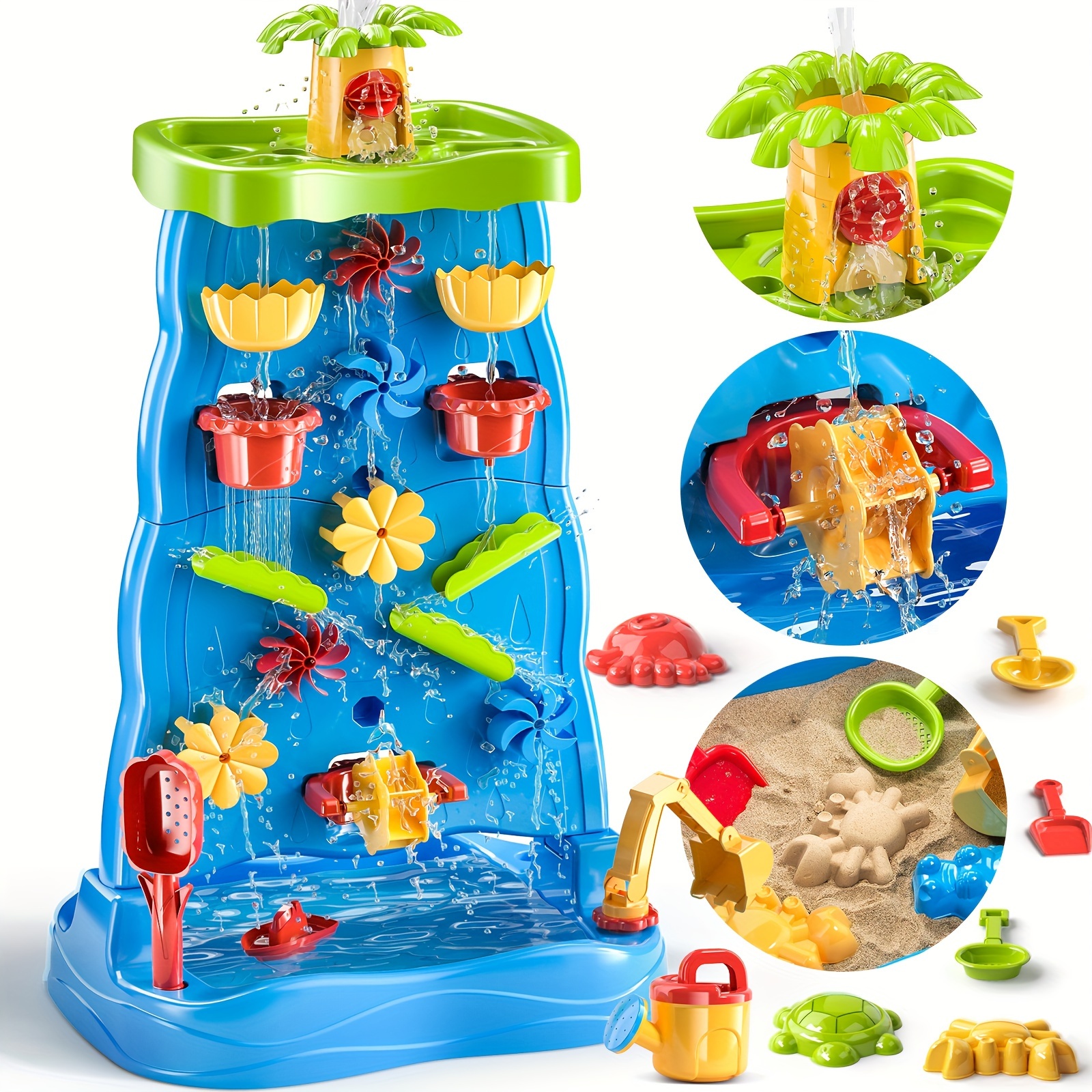 

Water Table Waterfall, Outdoor Toys For Kids Boys Girls, Two-sided Waterfall Tray Water Sand Activity Tables Summer Outdoor Outside Toys For Toddlers Age 3-5 5-7