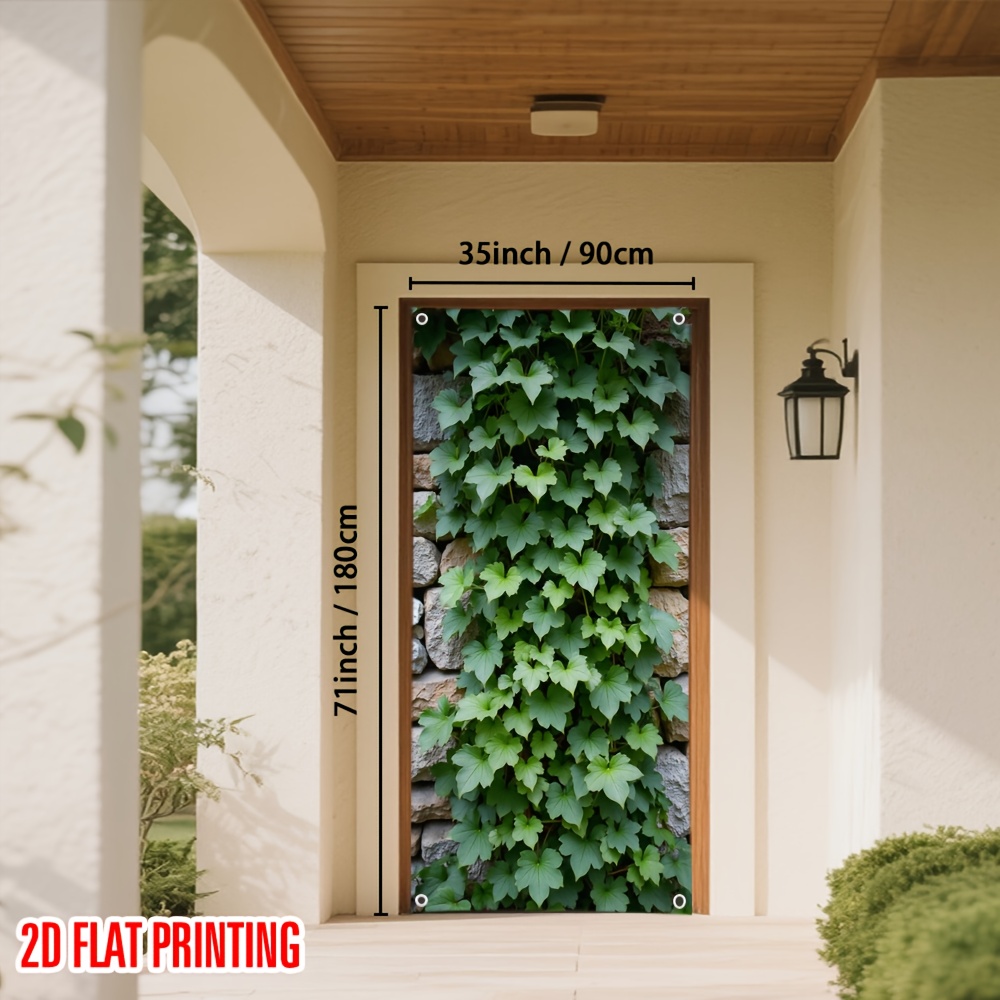 TEMU 1pc 2d Flat Printing Party Banner Door Curtain Leaf Stone Versatile Durable Polyester,without Electricity Decoration Applies To Holiday Parties,