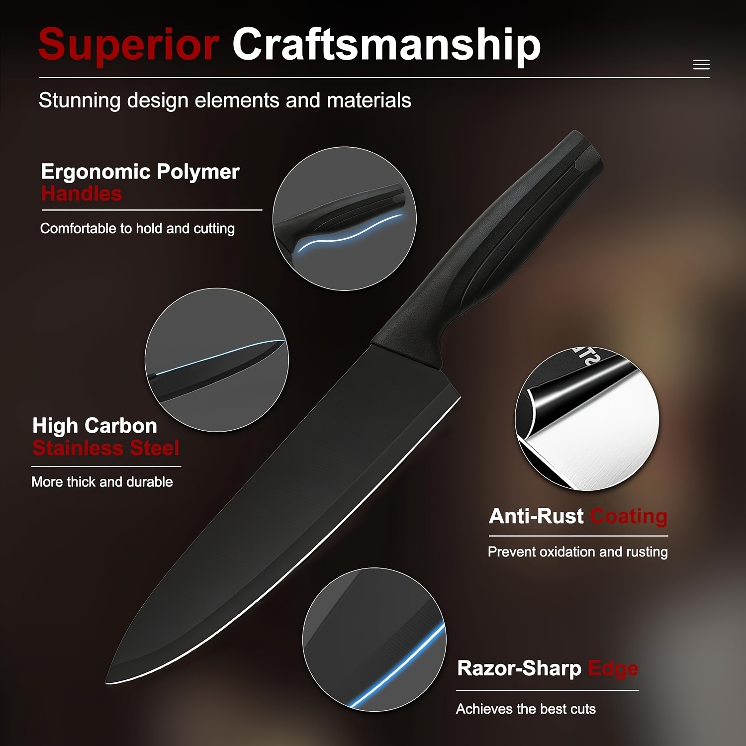 15pcs Professional Kitchen Knife Set with a Black Knife Holder, Including Chef'S Knives And Kitchen Scissors, Made of High-Carbon Stainless Steel for Exceptional Sharpness, Suitable for Home And Restaurant Use, Perfect for Christmas And New Year