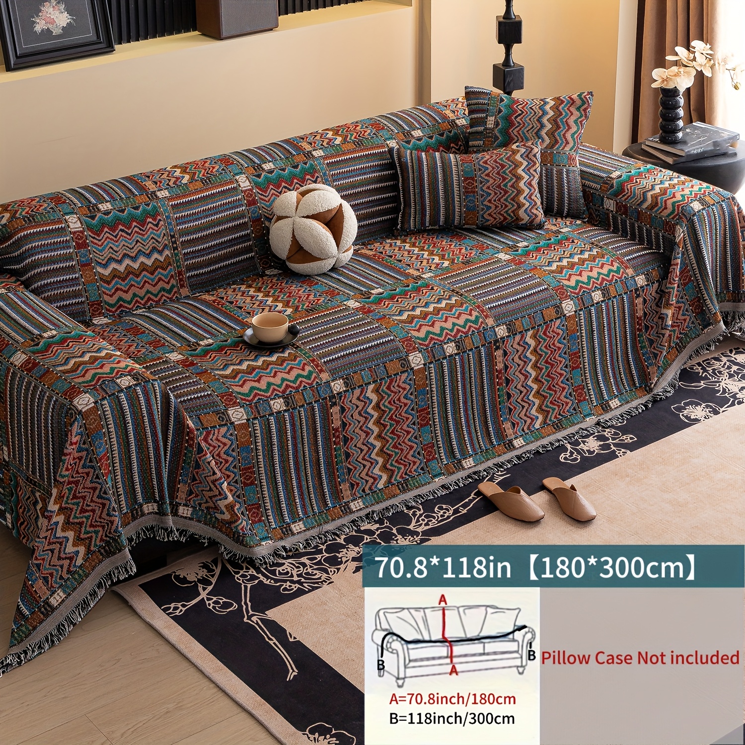 TEMU JIT1 Asciugamano per in stile boh矇mien - Realizzato in materiale ciniglia, copridivano avvolgente, a , agli animali domestici, con decorazione a
