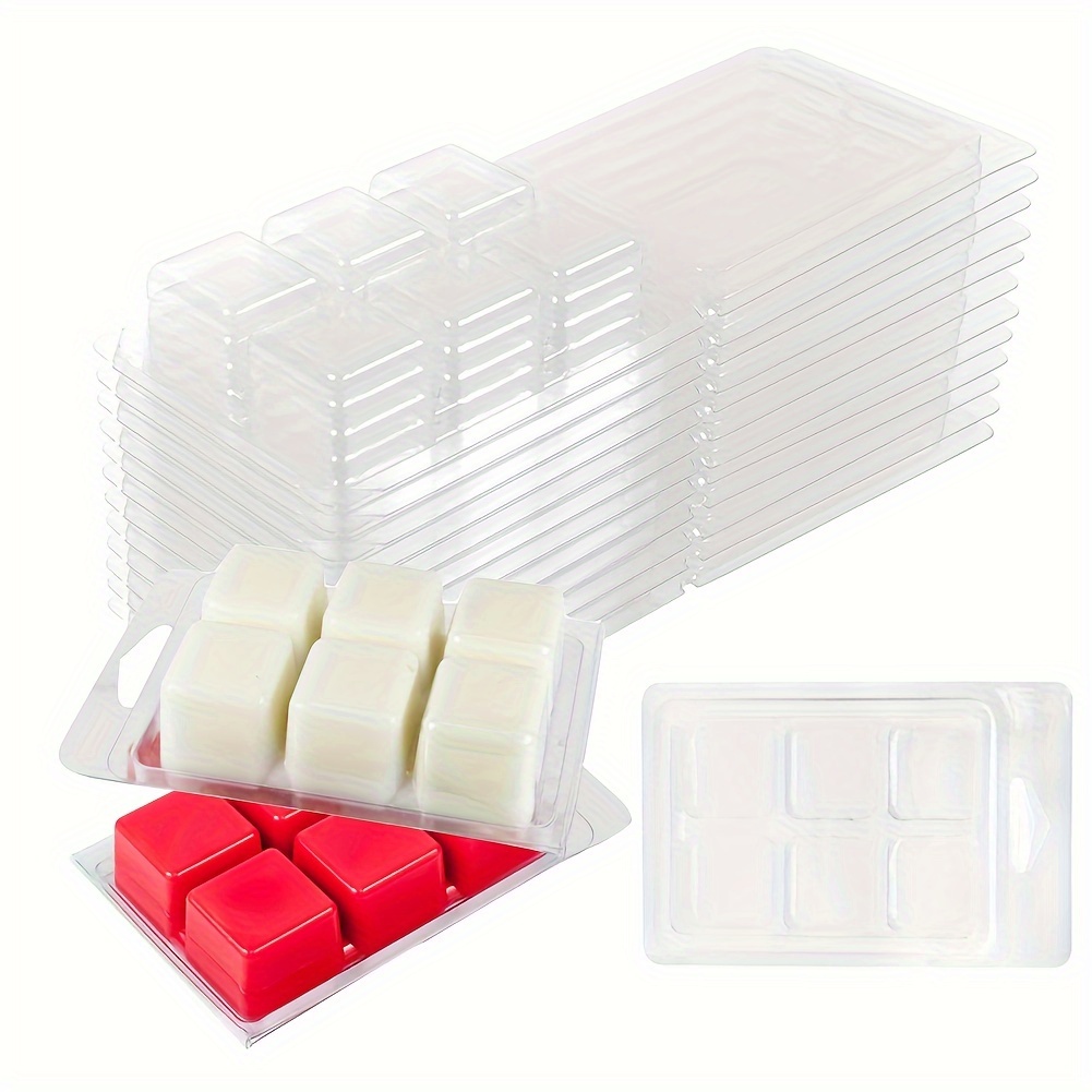 

50pcs Wax Melting Clamshell Molds, Wax Melting Containers, 6-cavity Clear Plastic Cube Trays For Wax Melting Candles Without