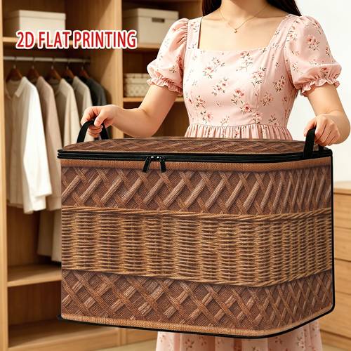 item picture 1pc foldable storage box with lid braided rectangular organizer bin braided frame lid suitable for clothes blankets bedding decorative foldable bin for bedroom closet space saving