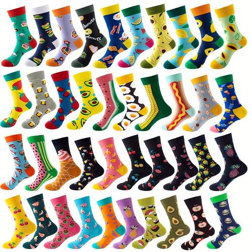 6 8 10 12 pairs womens calf trendy fashionable funny socks fruit avocado watermelon pineapple food burger fries beer creative patterns couple socks