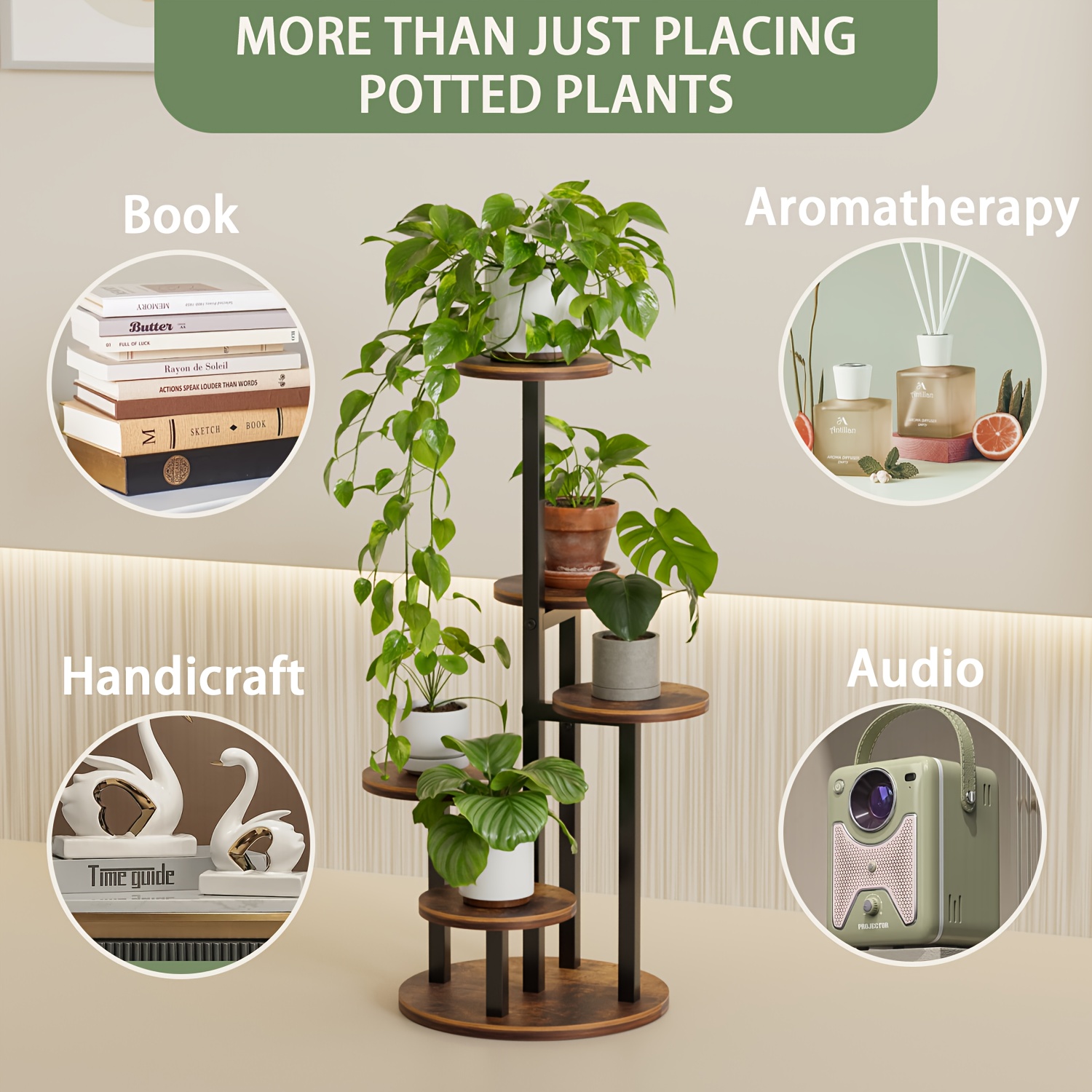 83.82cm Vintage 3-Tier & 5-Tier Wood-Metal Combination Plant Stand - Round Succulent Flower Rack, Available in Small/Medium/Large Sizes, Suitable for Living Room, Bedroom, Kitchen, Office, Hallway - Rustic Brown