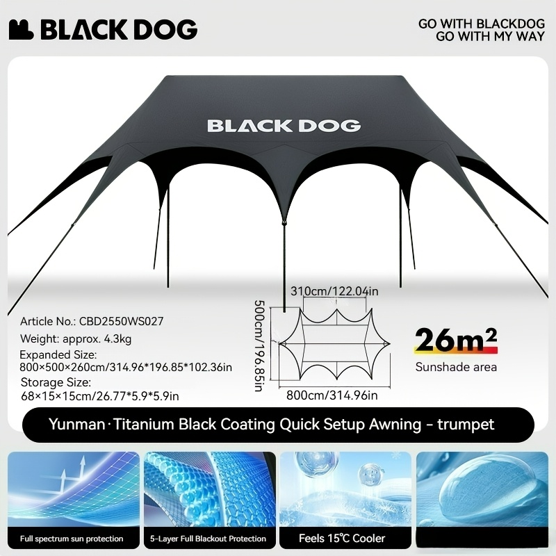 Black Dog Tarp Tent Outdoor Sunshade, Quick Setup