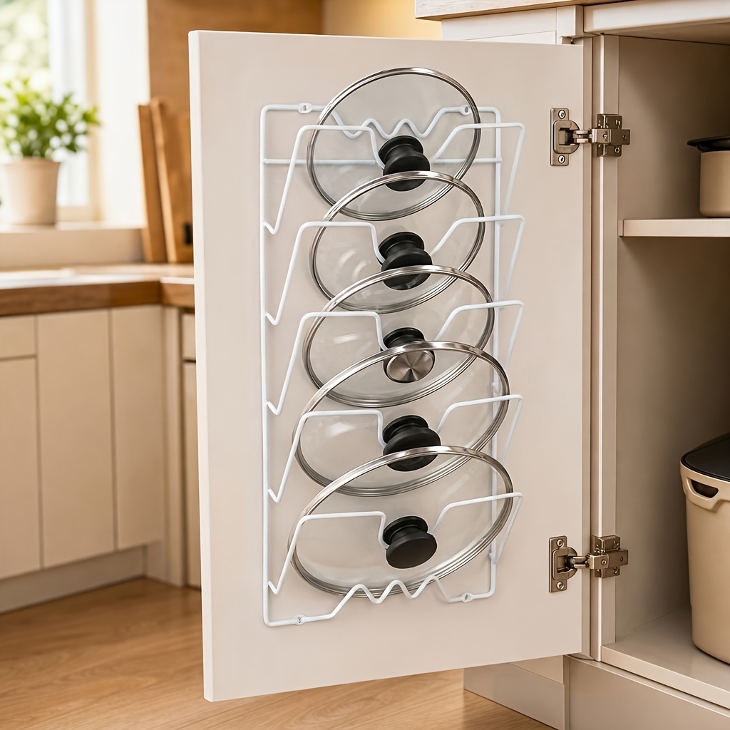 TEMU 1pc Large Size Wall-mounted Pot Lid Storage Rack, Thickened Polished Stainless Steel Material, Multifunctional Kitchen Organizer, Space- Storage