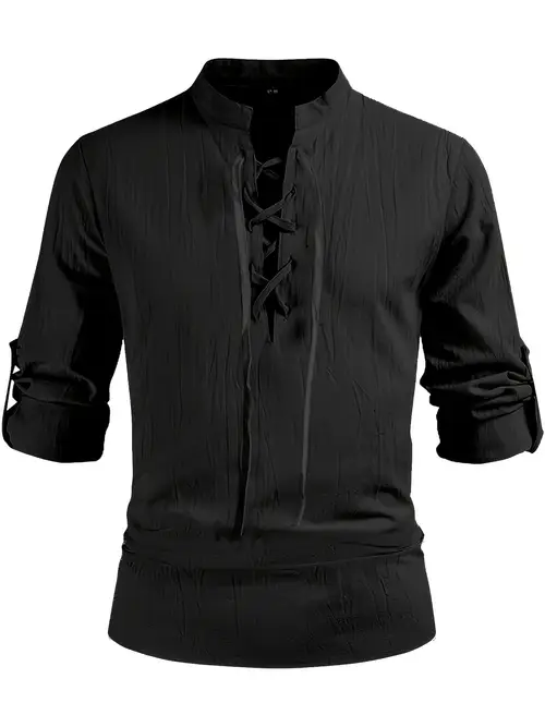 mens retro style lace up long sleeve shirts for medieval pirate renaissance viking hippie matching