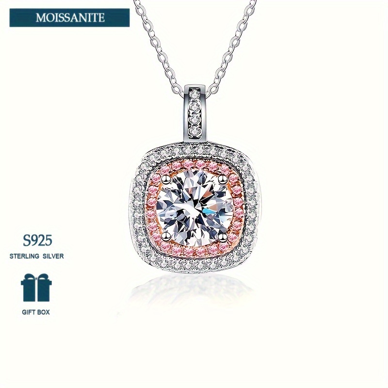 

925 Sterling Silver 1ct Moissanite Pendant Necklace Adjustable Neck Chain Jewelry With Gift Box