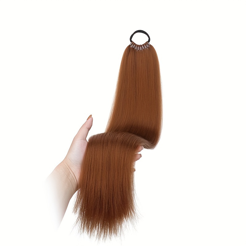 TEMU Long Straight Ponytail Extensions With Elastic Ties, Elegant Everyday Wear And ' Additions
