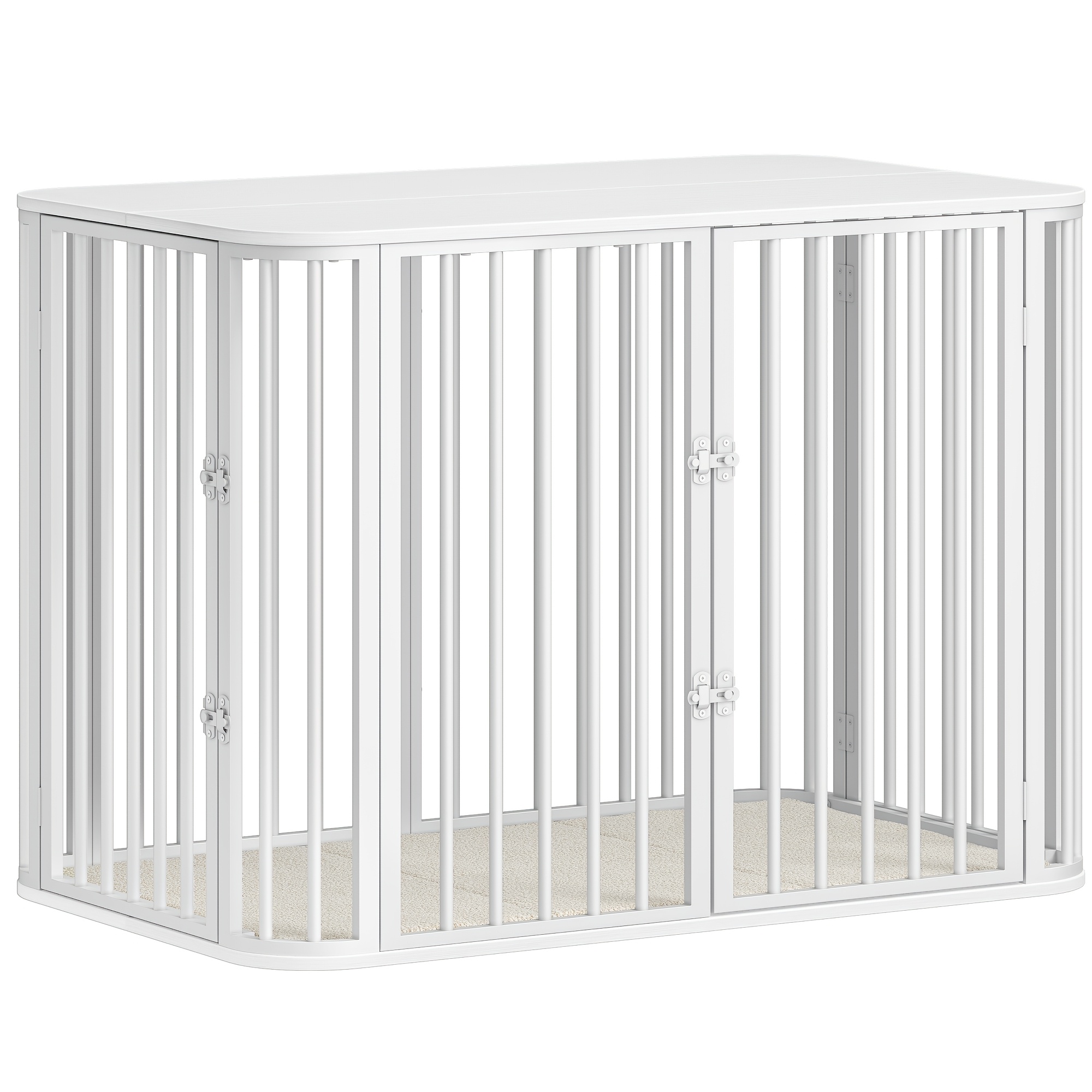 Padded Dog Crate Furniture | Modern Multi-door Design, Side Table For Heavy-duty Wooden Dog Crates, Suitable For Large Dogs, 108 X 77.5 Cm, White - Hzuaneri Brand