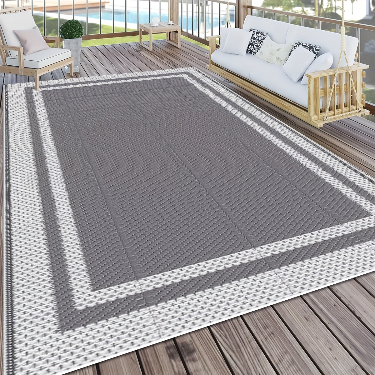 carrying   four ground stakes   material outdoor rugs reversible portable plastic mat for patio rv camping mat suitable for balcony deck picnic porch terrace