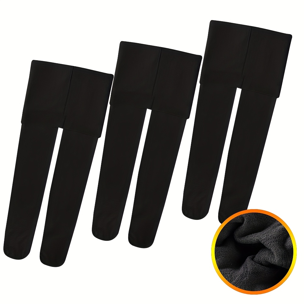 3pcs Girls' Thin -lined Black Footed Leggings, Autumn/winter Style, & Kids' Fall Tights, Plush Lined For , Slim Socks, Versatile