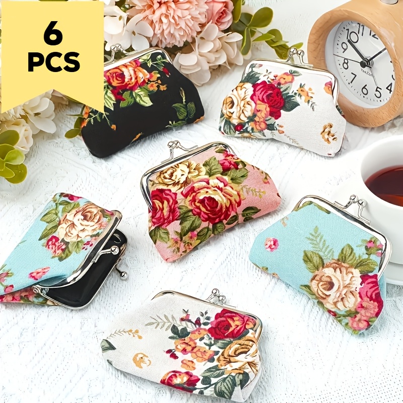 TEMU 6pcs Stylish And Fresh Flower Coin Purse, Suitable For Storing , Lipstick And Key Cards, Ideal Gift For All Year Round Or , Optional, Halloween