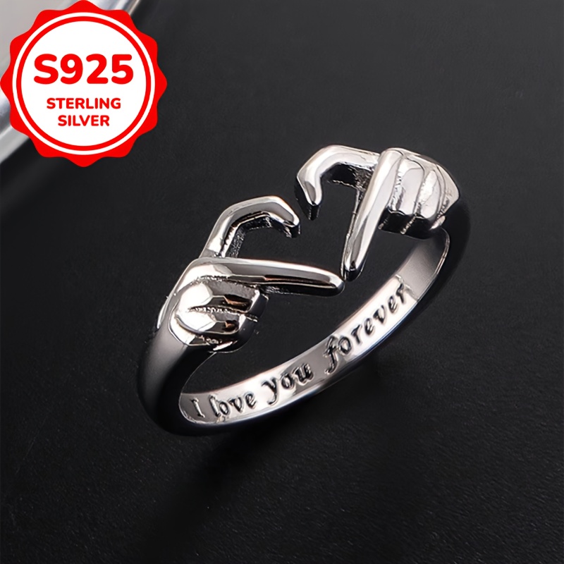 1pc S925 Sterling Silvery Creative Heart Ring, Minimalist Cool Style Adjustable Open-End Romantic Versatile Gift