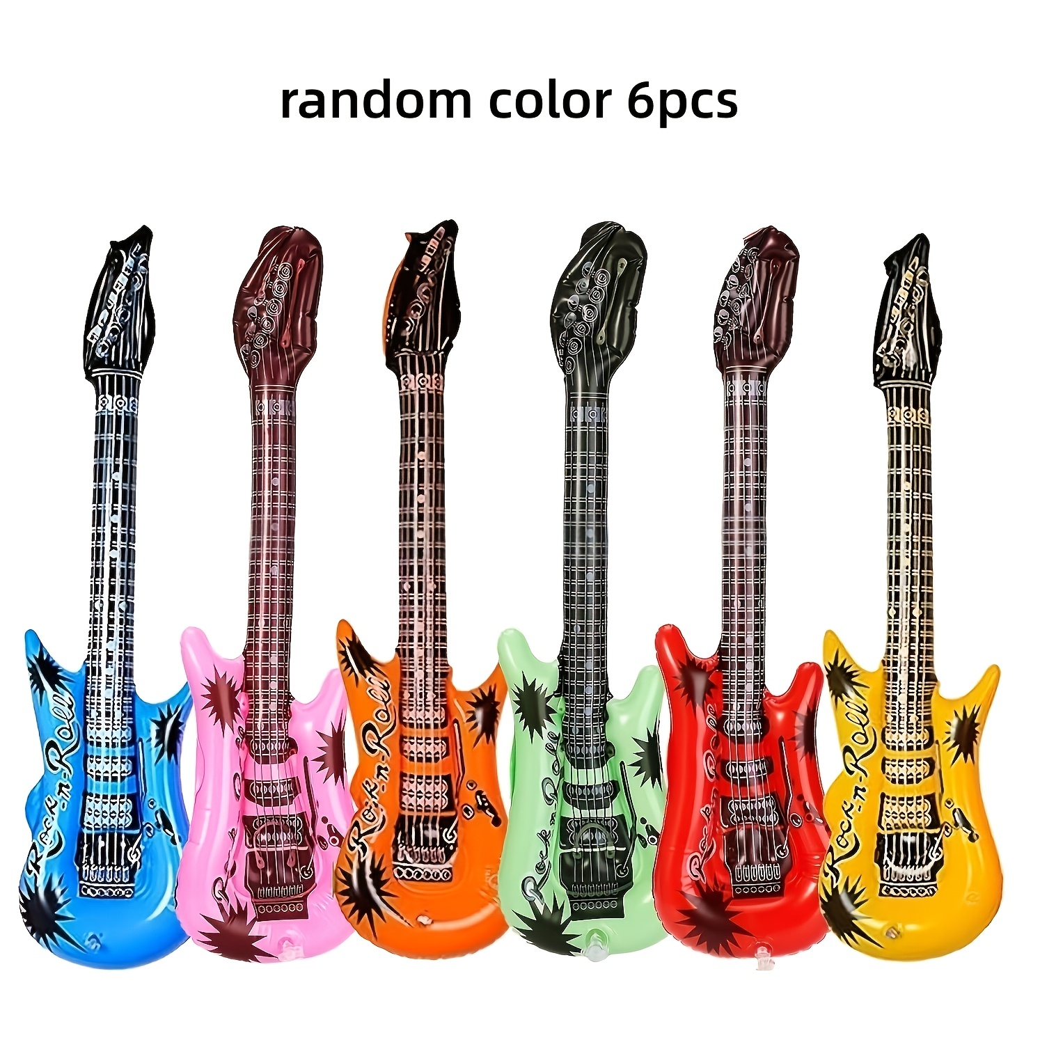 TEMU Lot de 6 guitares gonflables - Guitares gonflables colorées de 21,65 pouces, cadeaux de fête, accessoires de DJ, fêtes d'anniversaire, stars du