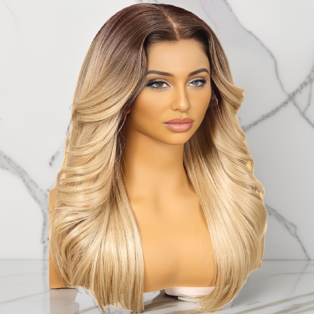 - Ombre Wig Brown Ash Blonde Synthetic Hair New brown ombre ash blonde wig synthetic hair loose curly - Temu main image 3