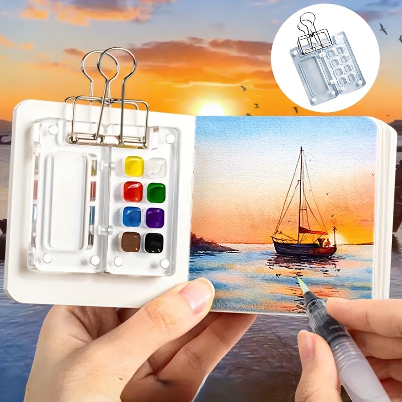 

2pcs Mini Watercolor Set With Travel Sketchbook - Portable Acrylic Paint Boxes For , Art