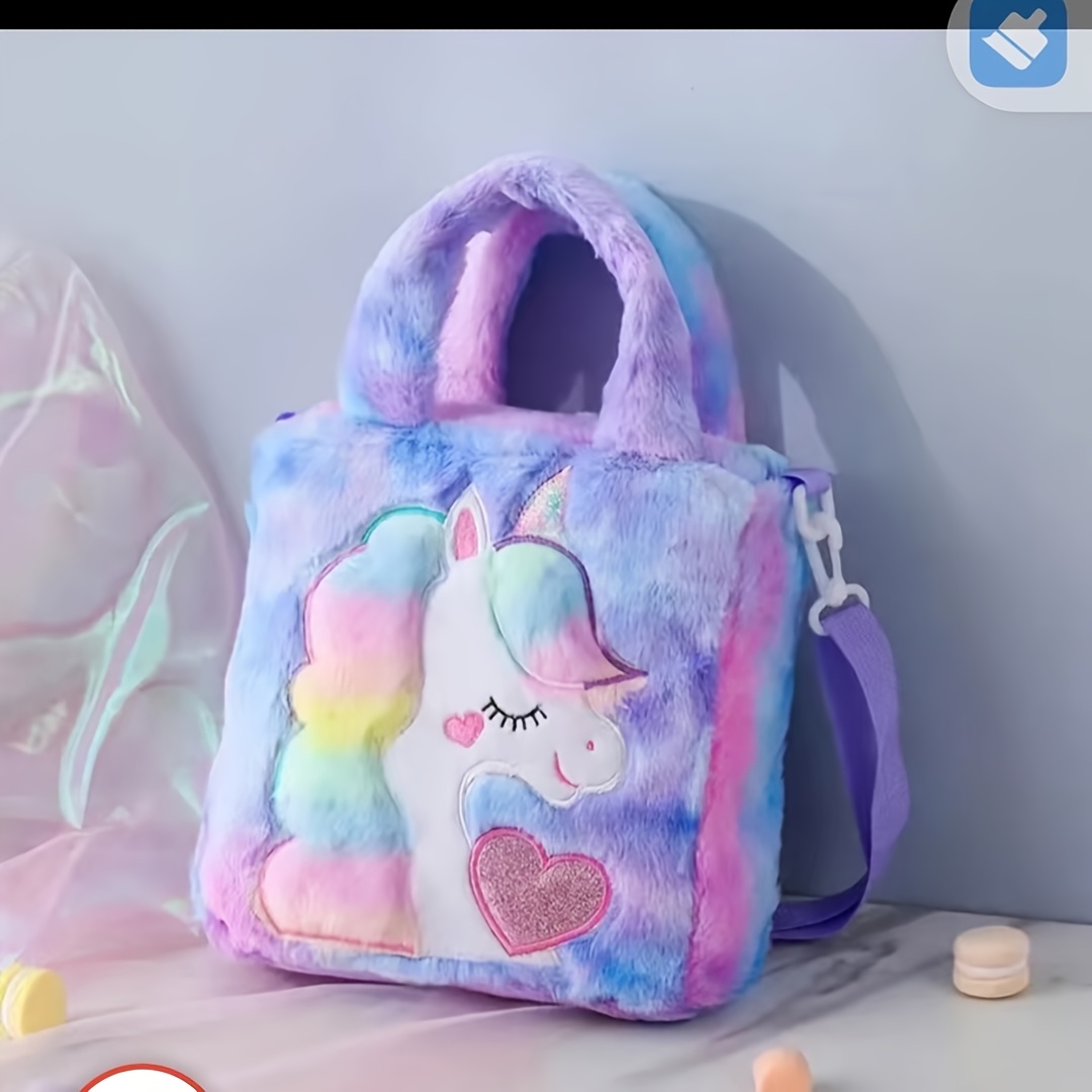 TEMU Reinforced Girly Plush Unicorn Plush Single-compartment Handbag, Cute, , And Fashionable Crossbody Handbag