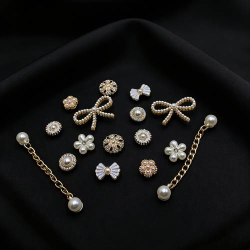 16pcs bow flower small round diy chain with detachable bows small round charms suitable for clogs perforated bags shoe decorations european style gift for mothers day decoration for daily use no coating required