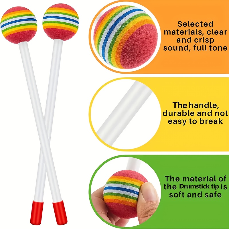 2pcs Rainbow Ball Drum Mallets - Colorful Percussion Sticks for Music Enthusiasts (Drum Not Included)