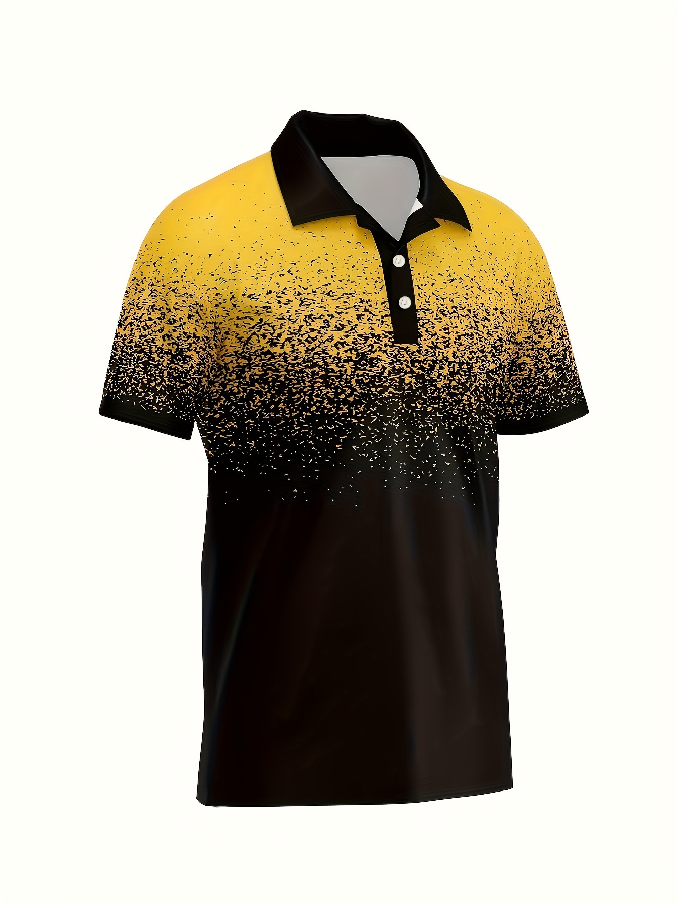 Plus Size Men's Gradient Color Pattern Graphic Print Golf Shirt For Summer, Trendy Casual Short Sleeve Tees For Big & Tall Males