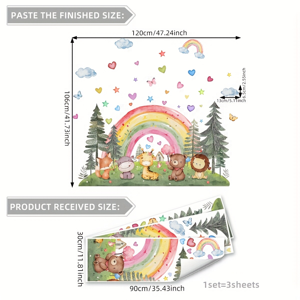 Image of A Set Of 3 Hand-drawn Wall Stickers For Bedroom Background Wall Decoration, Self-adhesive, M16103-yj