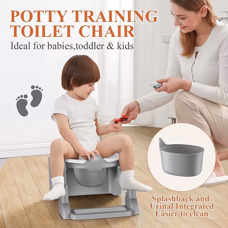 Frog Style 2-in-1 Toddler Toilet Training Seat with Step Stool - Splash Proof, Anti-Slip, Gray