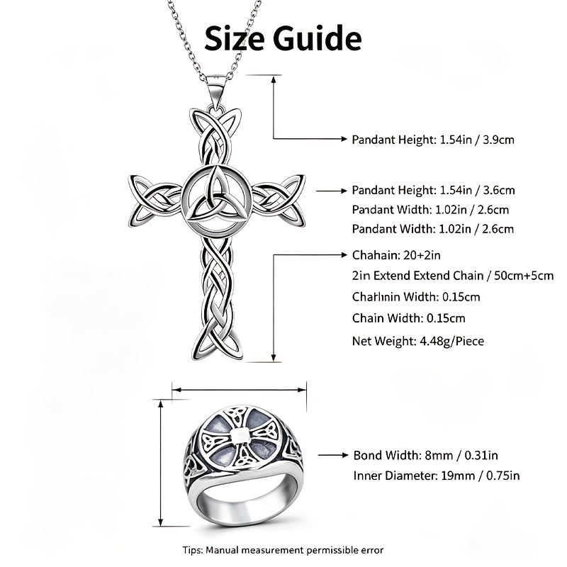 Women's 925 Silver Celtic Triple Knot Cross Jewellery Set