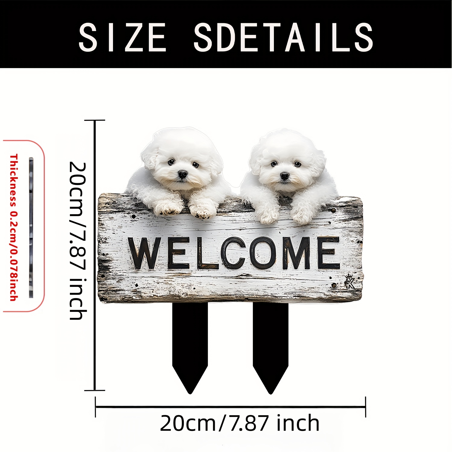 TEMU 2d Flat - 【2d Flat】 2d Flat - [2d Flat] 2d Flat Printing, 2d Plane, Acrylic Material, 1pc, Snow Bichon Frise Welcome Decoration, Garden Insert,