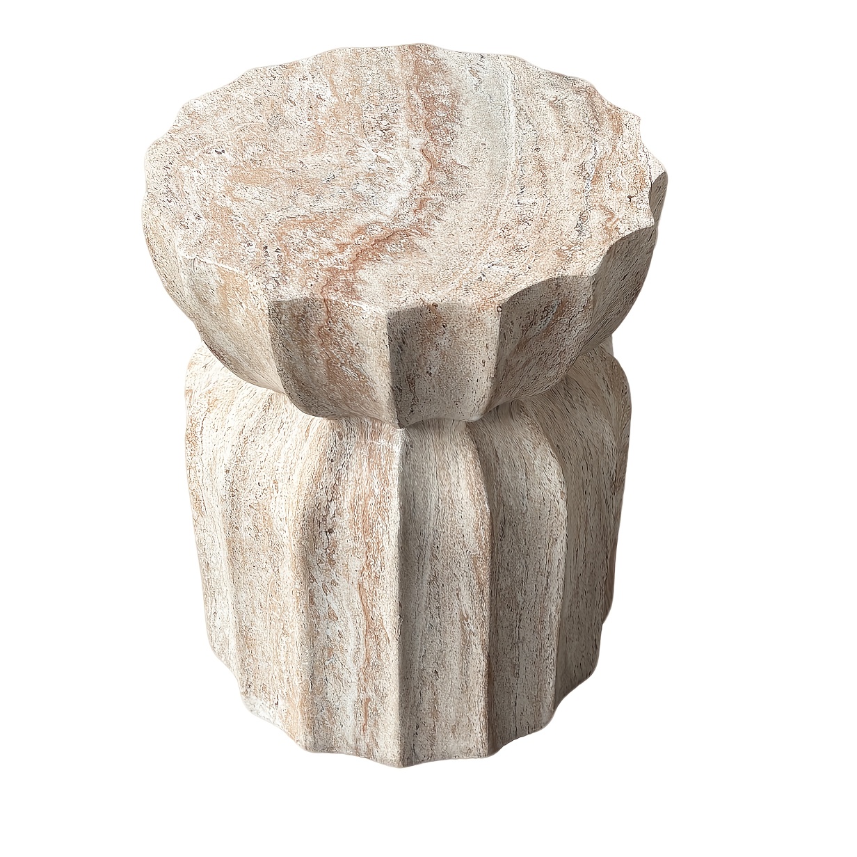 A Side Table with Exquisite Travertine Texture, Suitable for Courtyard Decoration/coffee Table/indoor Decoration/festival Gifts. Dimensions: 47.5cm in Height and 37cm in Diameter.