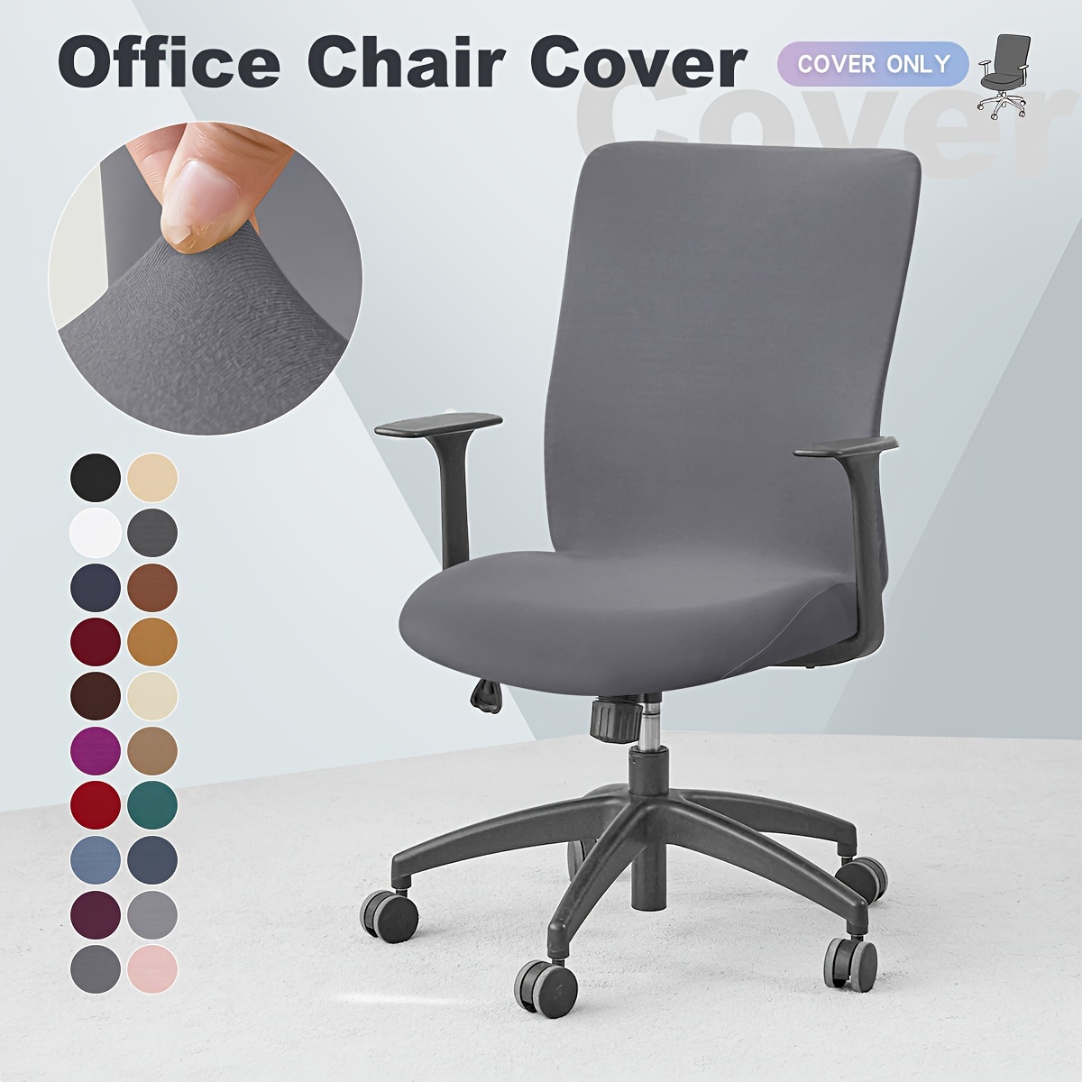 

Modern Style Office Chair Slipcover With Elastic Band Closure, Polyester And Spandex Stretch Throw Cover, Machine Washable - 1pc