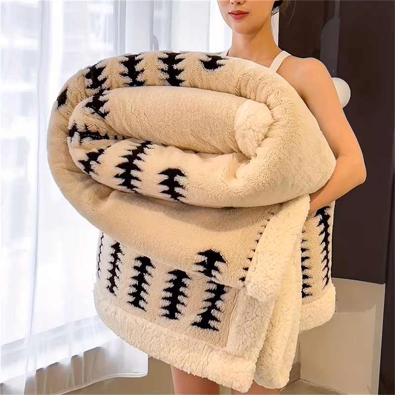 1pc luxury coral fleece blanket soft bedspread throw geometric black white gray beige stripes soft texture suitable for bed sofa or floor machine washable polyester fleece bedding multiple sizes and colors stylish versatile home Product details 8