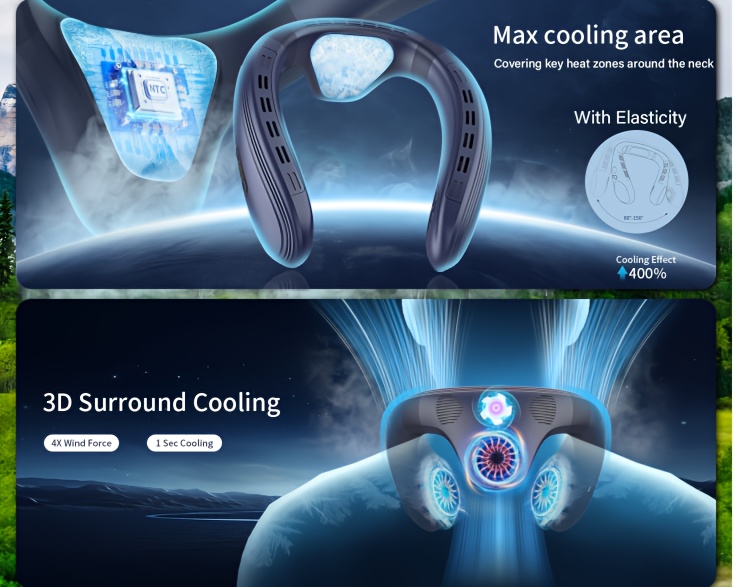 Neck Fan with Back Airflow, Ultra-Long Battery Life of 5200Mah, USB Fan Featuring Semiconductor Cooling Airflow, Bladeless Design, Portable Silent Air Conditioner, Rechargeable Essential for Holidays, Suitable for Both Women And Men