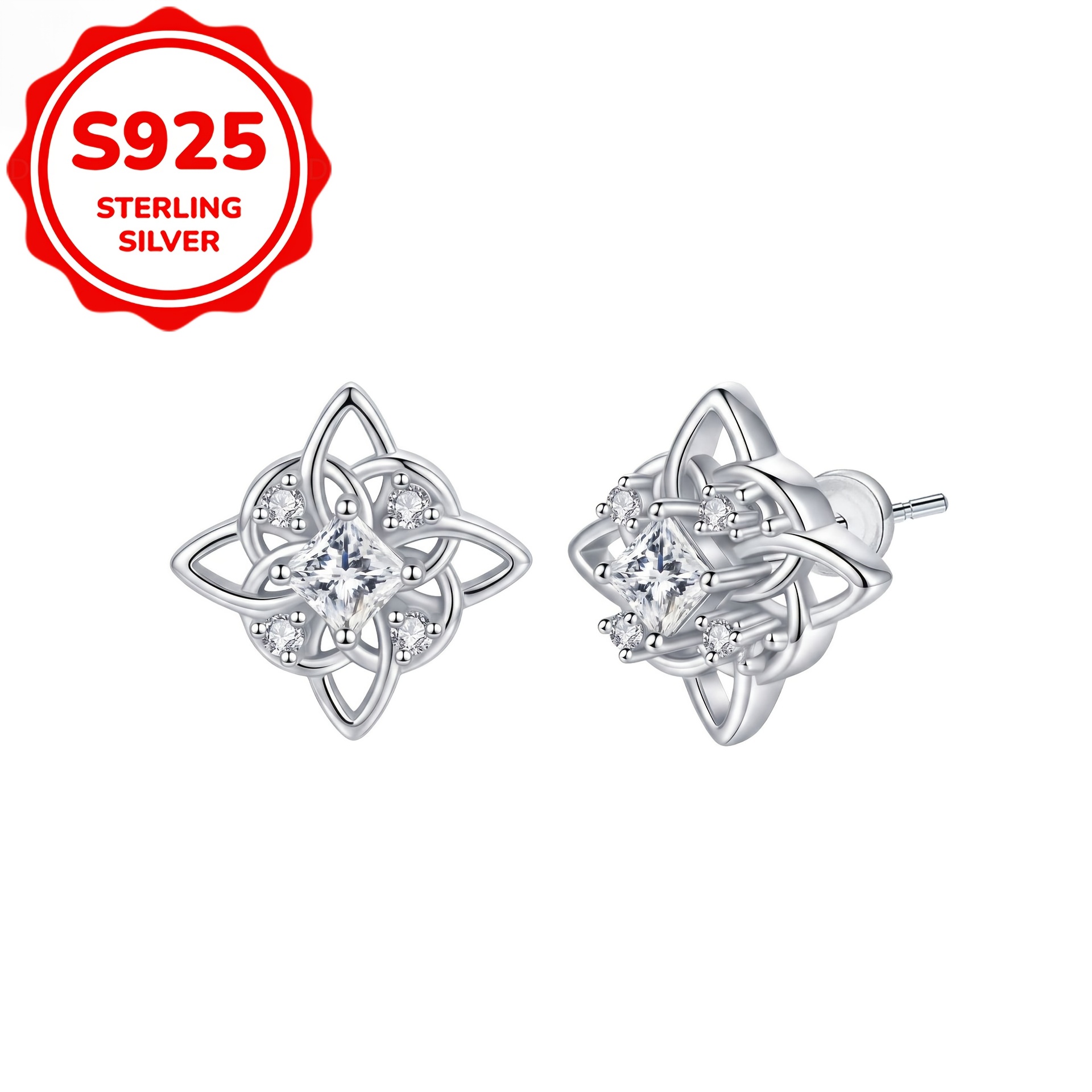2pcs Women's Celtic Knot Stud Earrings with Synthetic Zircon